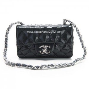 Chanel 2012 New Grigio Scuro Patent Flap Borse In Pelle Con Shw