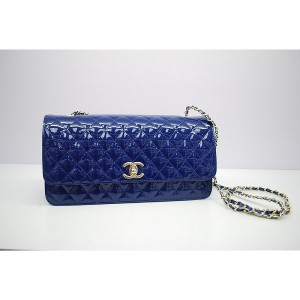 Chanel 2012 New Mini Flap Bag Patent Blu In Pelle Con Ghw