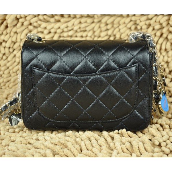 Chanel Black Agnello Flap Bag Mini Con Charm Heart Shaped
