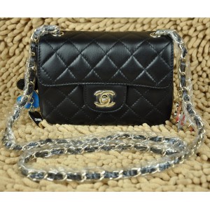 Chanel Black Agnello Flap Bag Mini Con Charm Heart Shaped