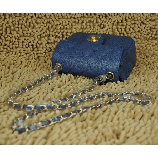 Chanel Classic Flap Borse Caviar Leather Mini Blu Con Oro Hw