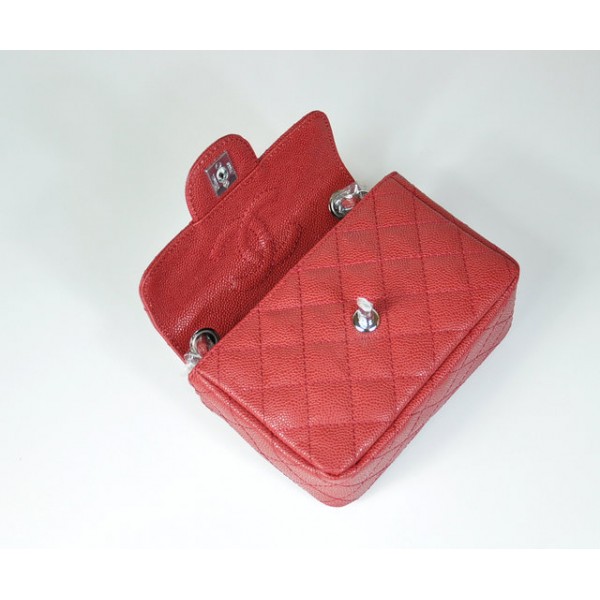 Chanel Rouge Grano In Pelle Borse Flap Mini Argento Hw