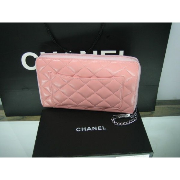 Chanel A26710 Portefeuilles Rose Avec Dagneau Nc Logo Noire