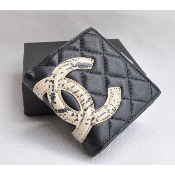 Chanel A26720 Portefeuilles Dagneau Noir Blanc Avec Snake Logo