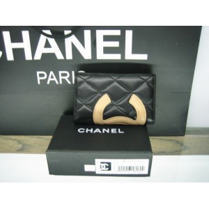 Chanel A26723 Portefeuilles Noir Avec Dagneau Nc Logo Abricot