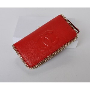 Portefeuilles Zip Chanel Rouge Avec En Muir De Vachette Bc Logo