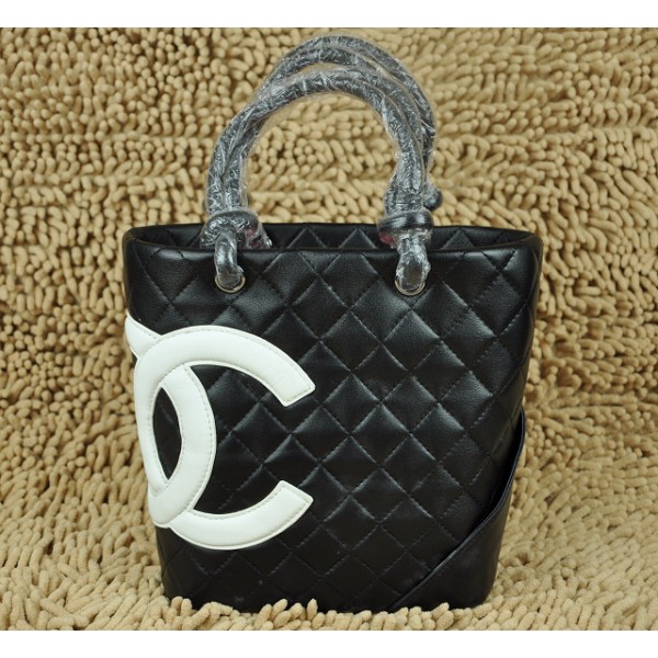 Chanel A25167 Nero Agnello Bag Piccola Shopping Bianco Logo Cc