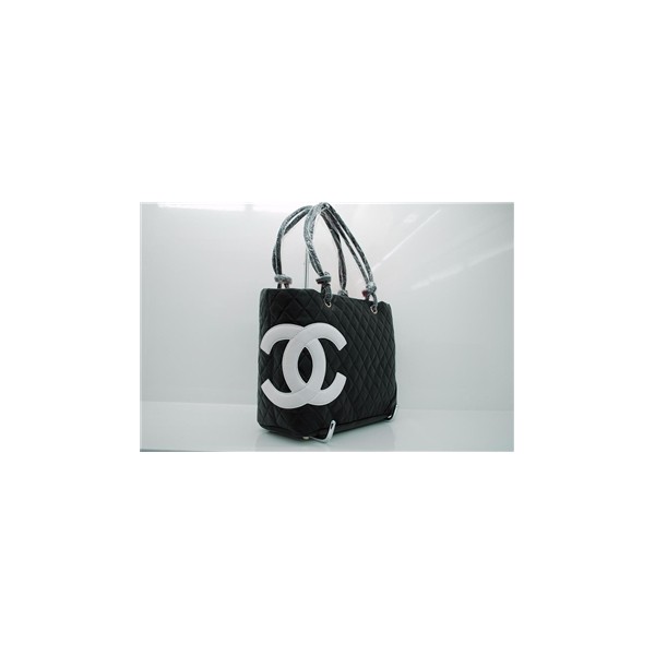 Chanel Cambon Borse Nero Agnello Bianco Con Logo Doppia C