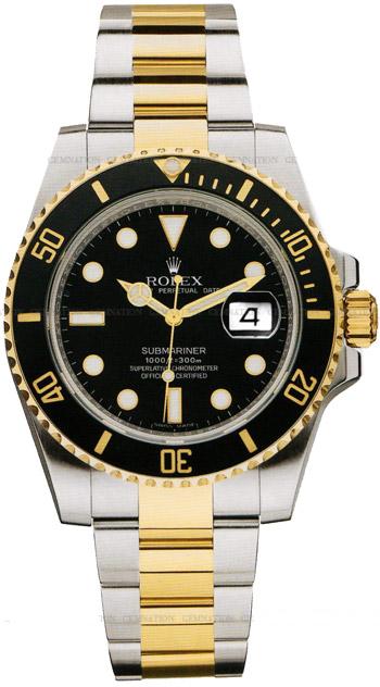 Rolex Submariner Date Series Mens Automatic 18k Yellow Gold Wristwatch 16613BK