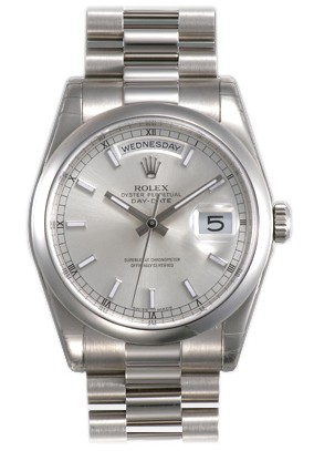 Rolex Day-Date Series Mens Automatic 18kt White Gold Wristwatch 118209-SSP