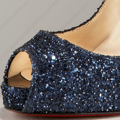 Christian Louboutin Red Sole Shoes Simple Dark Blue Glitter Pumps