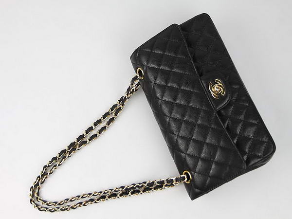 Chanel 2.55 Series Caviar Leather Flap Bag A01112 Black Golden