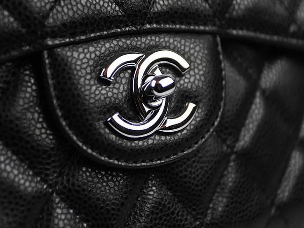 Chanel 2.55 Series Caviar Leather Large Flap Bag A36070 Black Silver