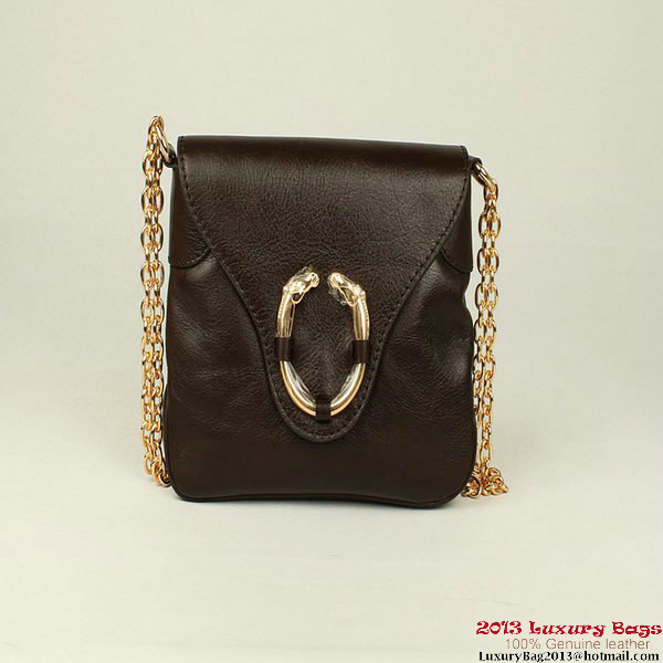 Gucci Ribot Horse-Heads Chain Leather Shoulder Bag 296882 Brown