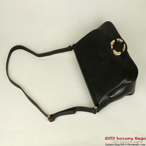 Gucci Ribot Horse-Heads Leather Shoulder Bag 296881 Black