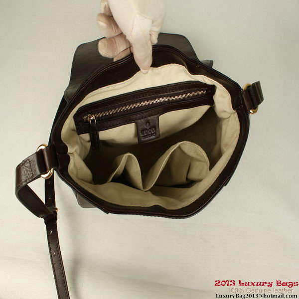 Gucci Ribot Horse-Heads Leather Shoulder Bag 296881 Brown