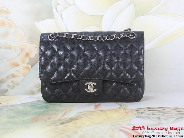Chanel 2.55 Classic Flap Bag Black Original Cannage Patterns Leather Silver