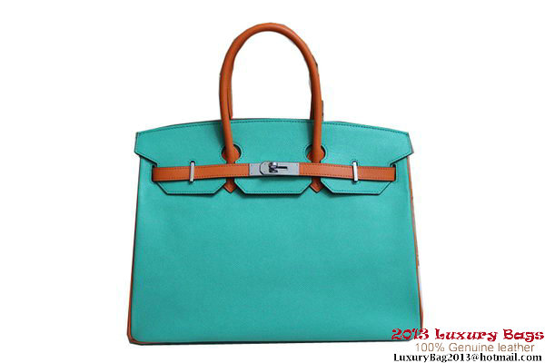 2013 Hot Sale Hermes Birkin 35CM Tote Bag Calf Leather Orange&Light Blue