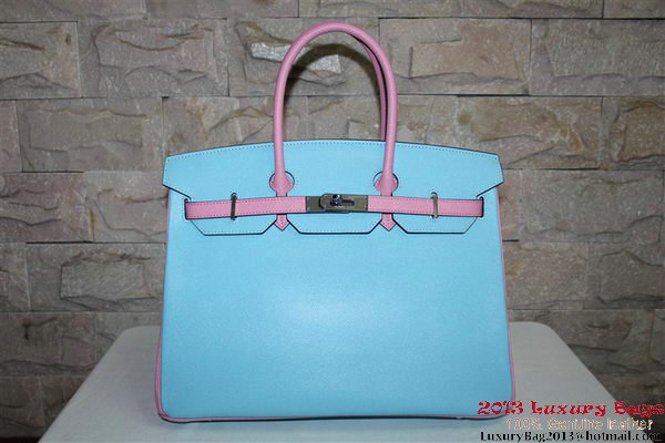 2013 Hot Sale Hermes Birkin 35CM Tote Bag Calf Leather Pink&Light Blue