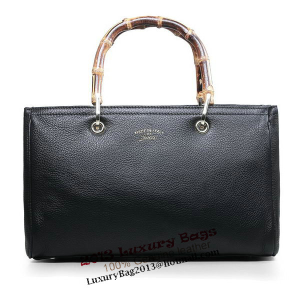 Gucci 323660 Black Bamboo Shopper Calf Leather Tote Bag