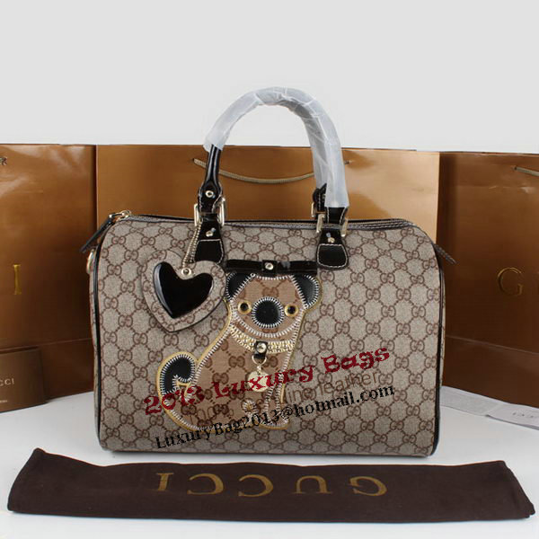 Gucci Joy Supreme Dog Canvas Boston Bag 189895 Brown
