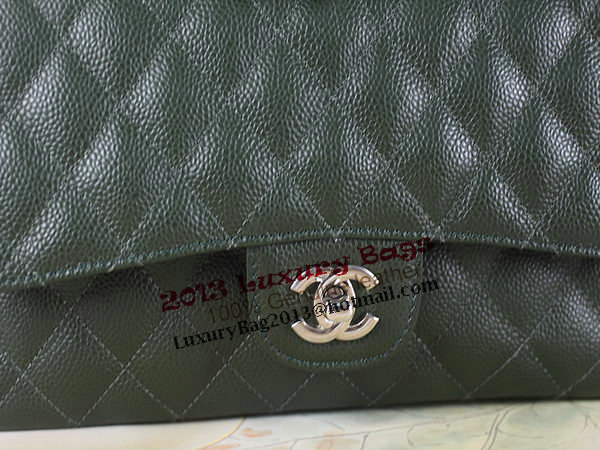 Chanel 2.55 Series Classic Flap Bag 1112 Dark Green Original Cannage Pattern Leather Silver