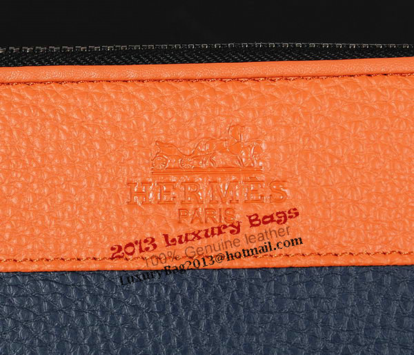 Hermes Grainy Leather Clutch 5805 RoyalBlue&Wheat