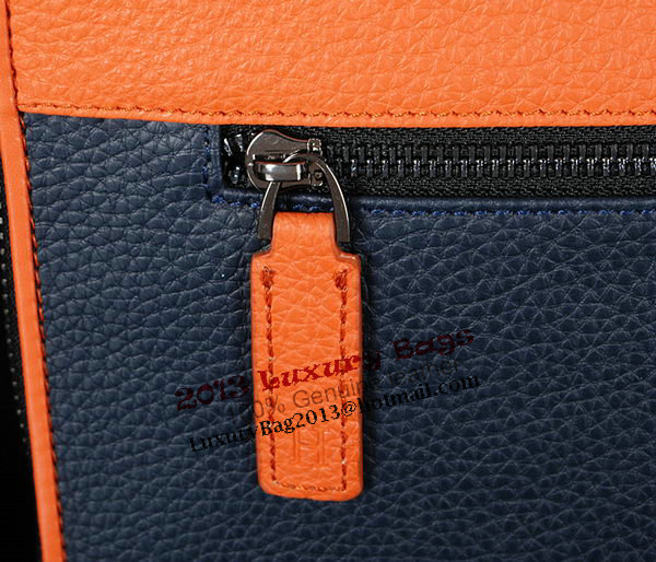 Hermes Grainy Leather Clutch 5805 RoyalBlue&Wheat