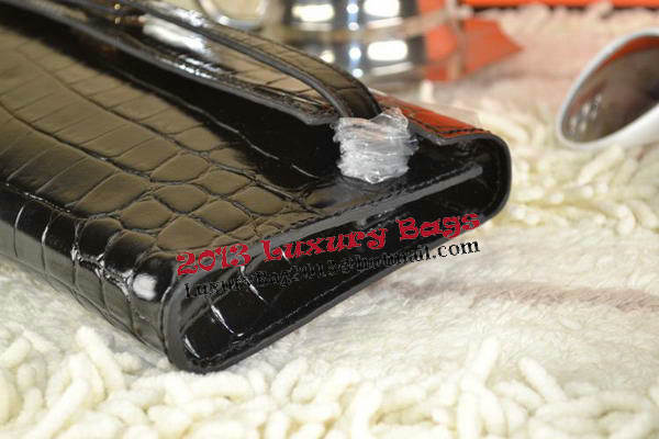 Hermes Kelly Clutch Bag Croco Leather K31 Black