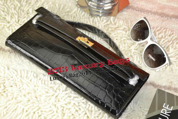 Hermes Kelly Clutch Bag Croco Leather K31 Black