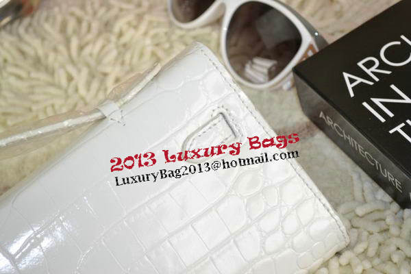 Hermes Kelly Clutch Bag Croco Leather K31 White