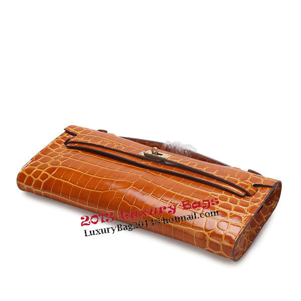 Hermes Kelly Clutch Bag Croco Leather K1002 Brown