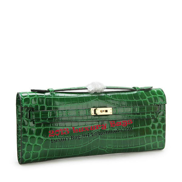 Hermes Kelly Clutch Bag Croco Leather K1002 Green
