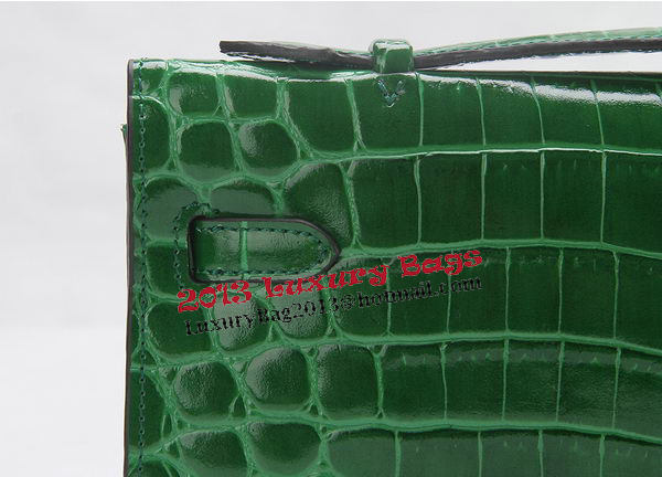 Hermes Kelly Clutch Bag Croco Leather K1002 Green