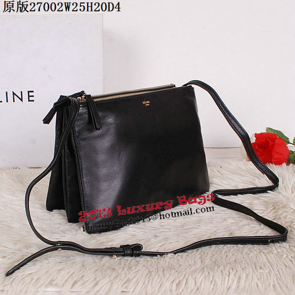 Celine Trio Calfskin Leather Shoulder Bag C27002 Black