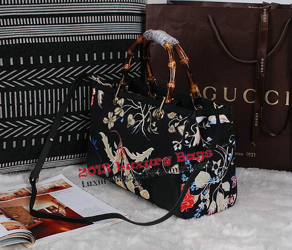 Gucci Bamboo Tote Bags Original Calf Leather 323660 Black
