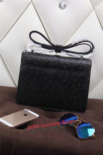 Hermes Ostrich Leather Flap Shoulder Bag H8075 Black