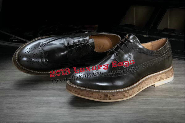Prada Men Casual Shoes Calfskin Leather PD379 Grey