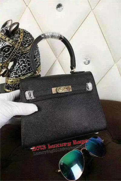 Hermes Kelly 20cm Tote Bag Litchi Leather K20 Black