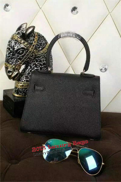 Hermes Kelly 20cm Tote Bag Litchi Leather K20 Black