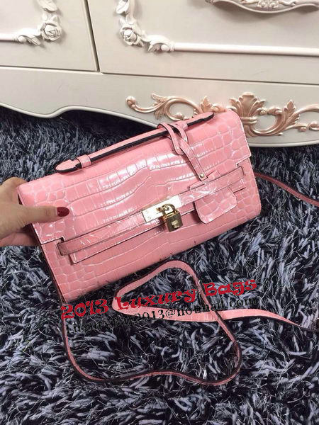 Hermes Kelly Clutch Bag Croco Leather K2651 Light Pink
