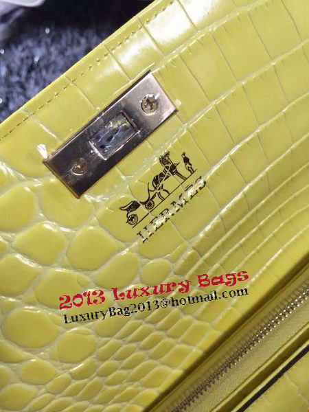 Hermes Kelly Clutch Bag Croco Leather K2651 Yellow