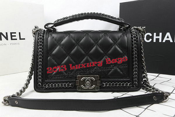 Boy Chanel Top Handle Flap Bag Calfskin A94804 Black
