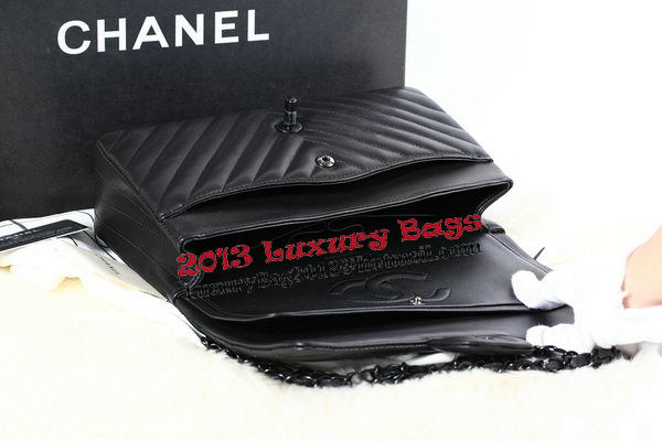 Chanel 2.55 Series Flap Bag Sheepskin Chevron Quilting A1112 Black