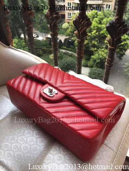 Chanel 2.55 Series Flap Bag Red Lambskin Chevron Leather A01112 Gold/Silver