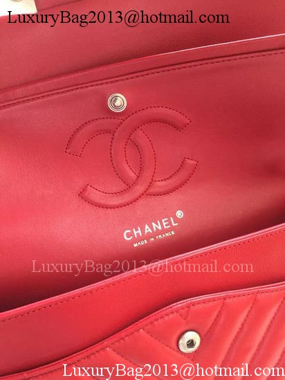 Chanel 2.55 Series Flap Bag Red Lambskin Chevron Leather A01112 Gold/Silver