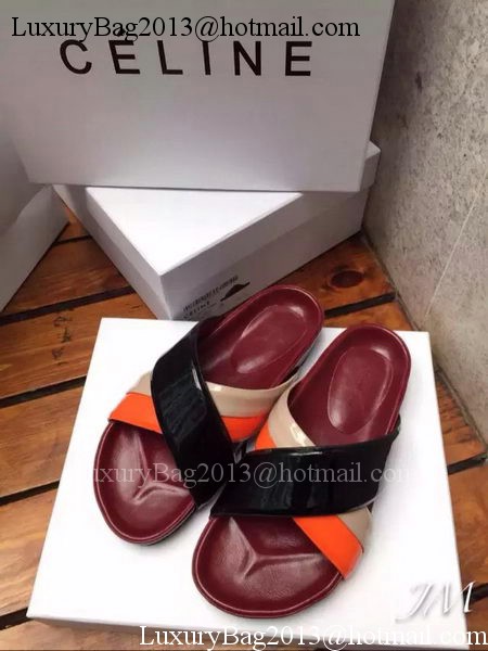 Celine Slipper Patent Leather Cline10 Orange&Black
