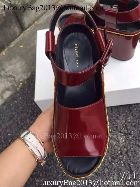 Celine Wedge Sandal Patent Leather Cline11 Burgundy