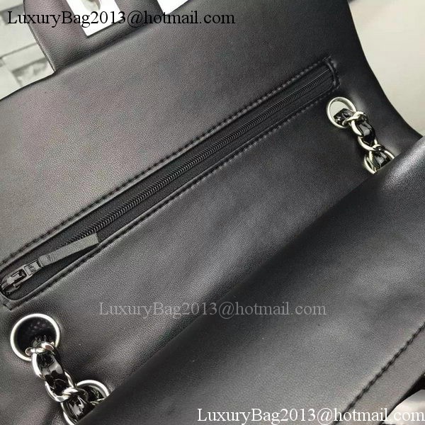 Chanel 2.55 Series Flap Bag Black Patent Chevron Leather A5023 Silver