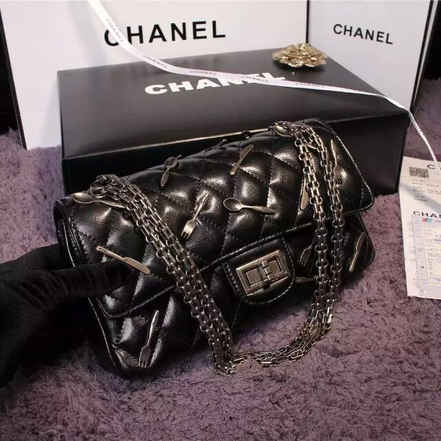 New Chanel 2.55 Series Flap Bag Black A1112 Silver
